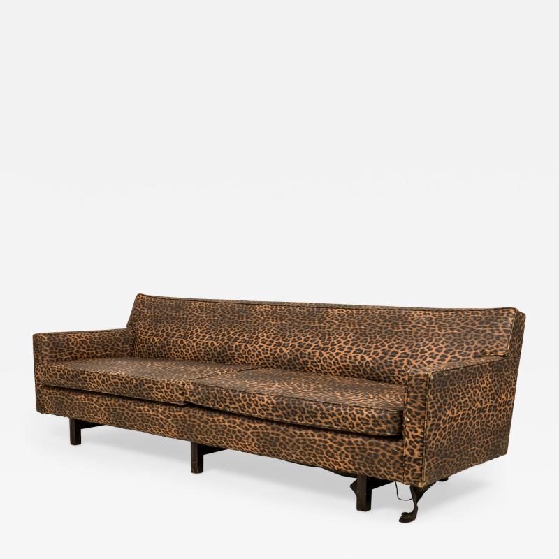 Edward Wormley Edward J Wormley for Dunbar Vinyl Leopard Print Upholstered Three Seat Sofa