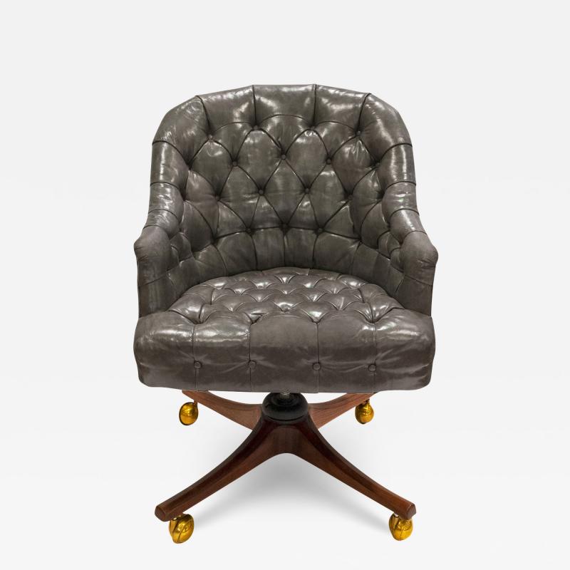 Edward Wormley Edward Wormley Chic Tufted Desk Chair in Leather 1954