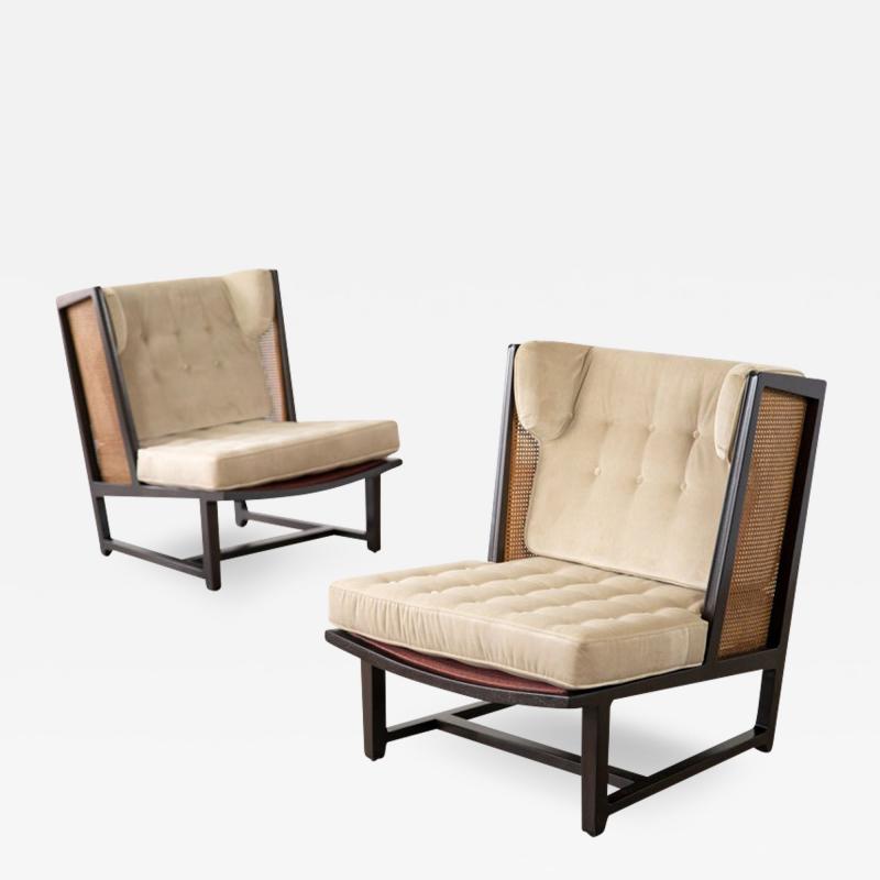 Edward Wormley Edward Wormley Wing Lounge Chairs for Dunbar Model 6016 Pair in Cane Mahogany