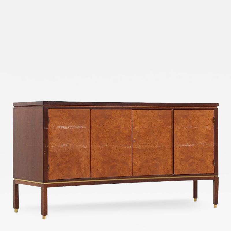 Edward Wormley Edward Wormley for Dunbar Curved Front Burlwood Mahogany and Brass Credenza