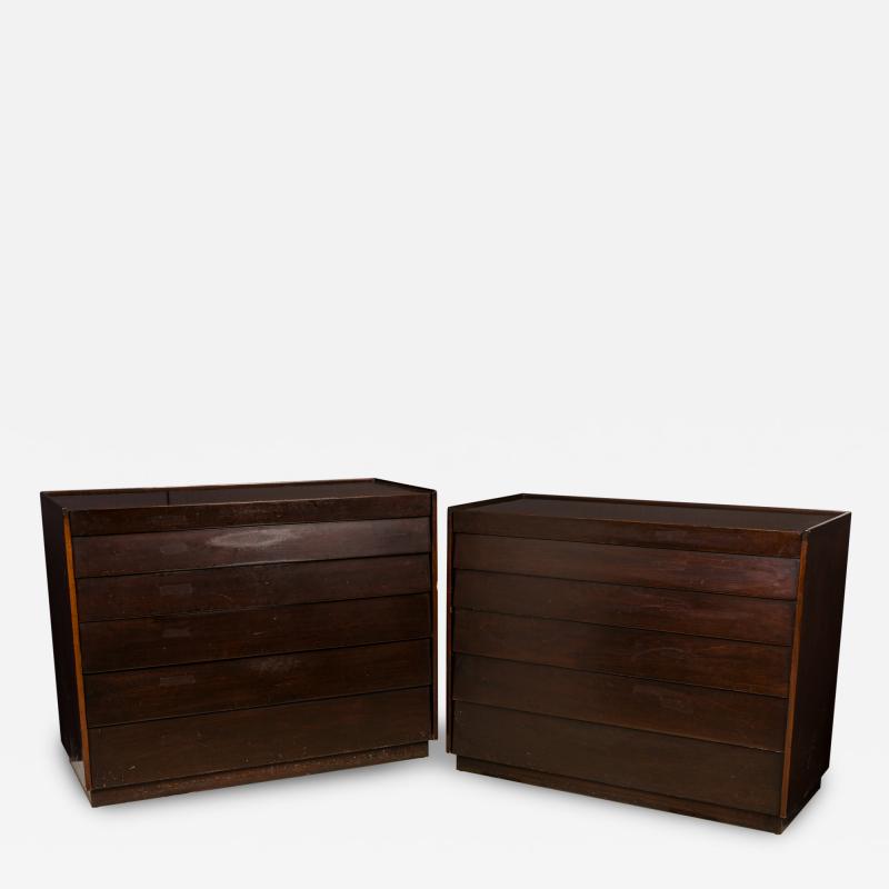 Edward Wormley Edward Wormley for Dunbar Mid Century Dark Wood Louver Front Commodes Chests