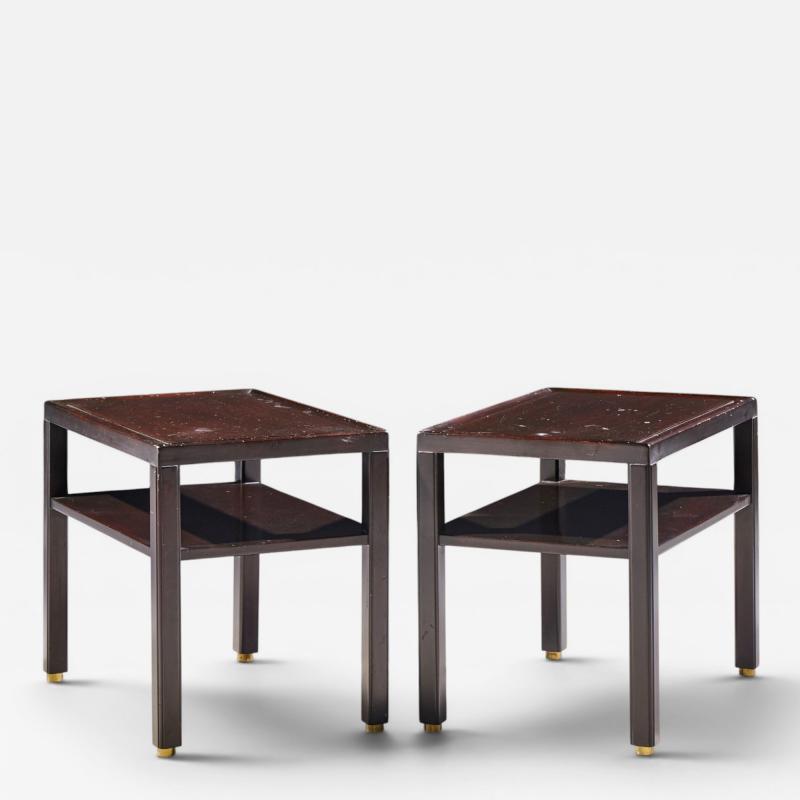 Edward Wormley Edward Wormley for Dunbar Mid Century Mahogany and Brass Side End Tables Pair