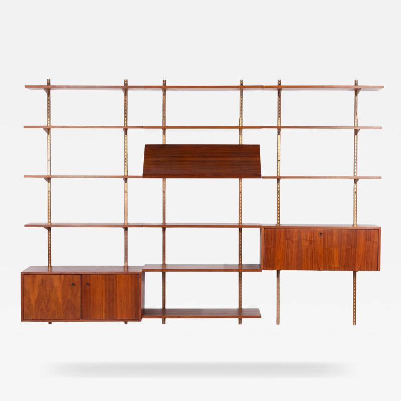 Edward Wormley Edward Wormley for Dunbar Three Bay Walnut Brass Shelving System 1952