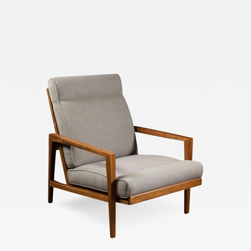 Edward Wormley Edward Wormley for Dunbar Tilt Back Sheridan Lounge Chair in Walnut Cane Brass