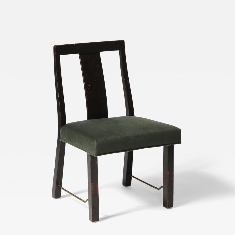 Edward Wormley Mahogany Linen and Brass Side Chair by Edward Wormley for Dunbar USA c 1950