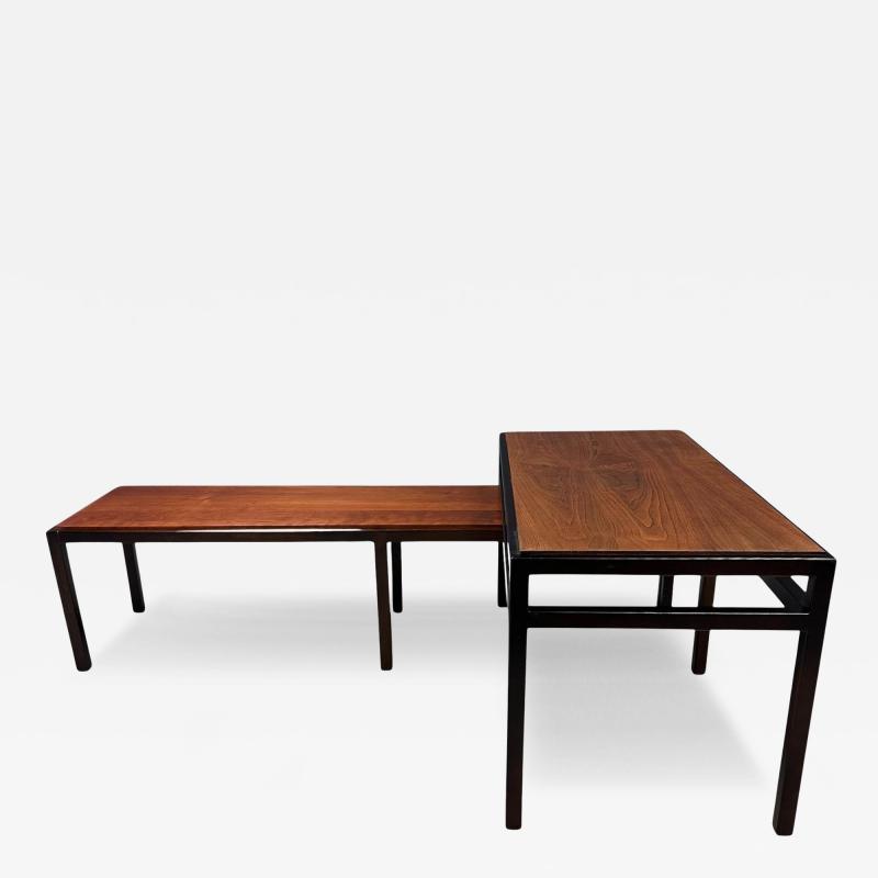 Edward Wormley Mid Century Dunbar Style Nesting Tables in Walnut and Ebonized Frames