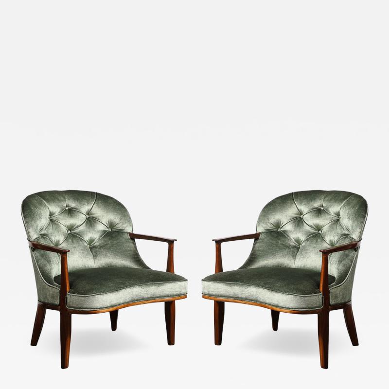 Edward Wormley Mid Century Janus Club Chairs by Edward Wormley for Dunbar in Velvet Walnut