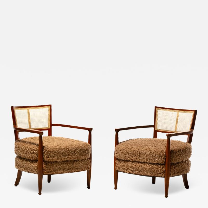 Edward Wormley Mid Century Modern Edward Wormley Style Cane Back Lounge Chairs in Curly Camel