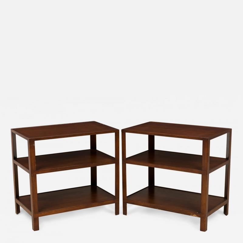 Edward Wormley Pair of American 3 Tiered Wooden Rectangular End Side Tables