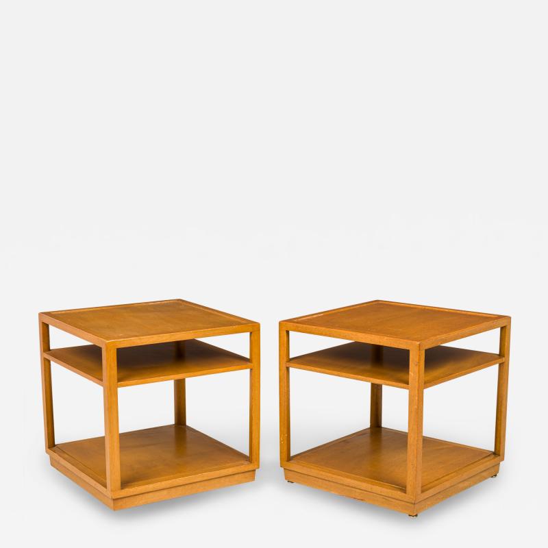 Edward Wormley Pair of American Square Wooden Double Shelf End Side Table