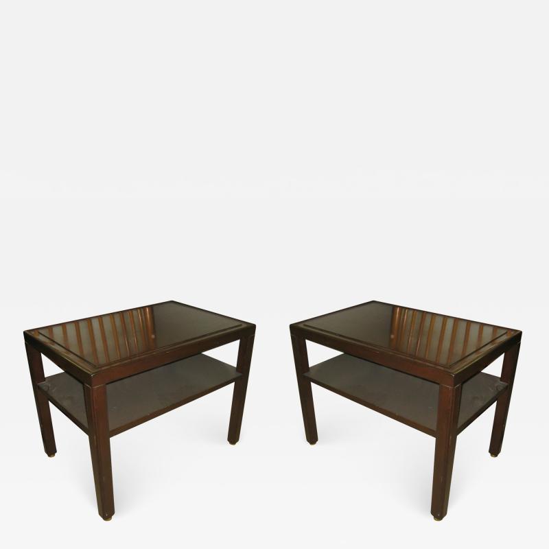 Edward Wormley Pair of Dunbar Mahogany and Brass Two Tier End Tables