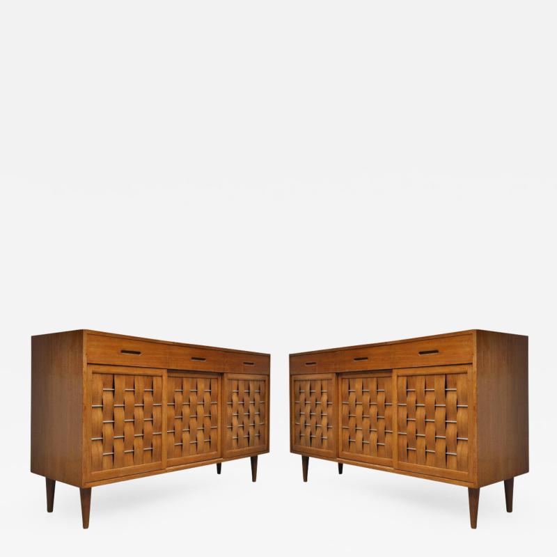 Edward Wormley Pair of Dunbar Woven Front Credenzas by Edward Wormley