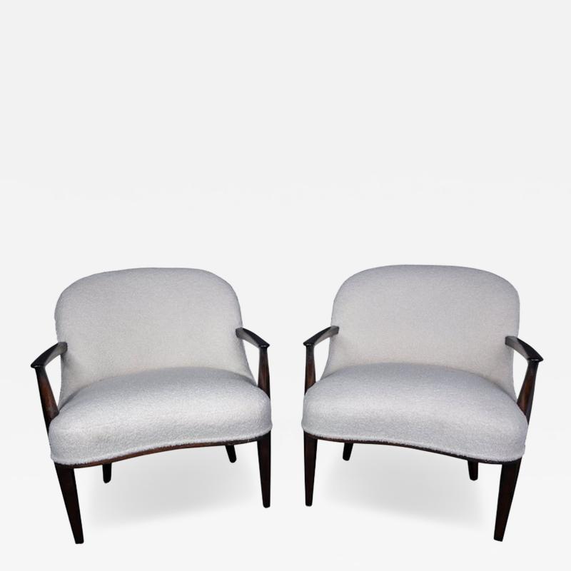 Edward Wormley Pair of Edward Wormley Rosewood Janus Lounge Chairs in Boucl Fabric for Dunbar