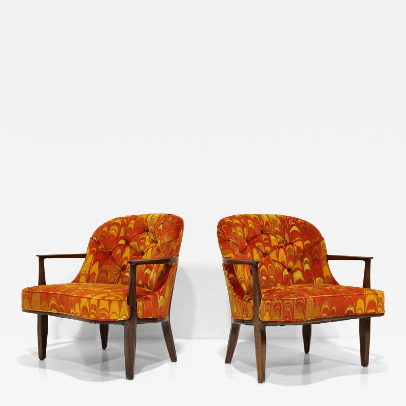 Edward Wormley Pair of Edward Wormley for Dunbar Janus Chair in Jack Lenor Larsen