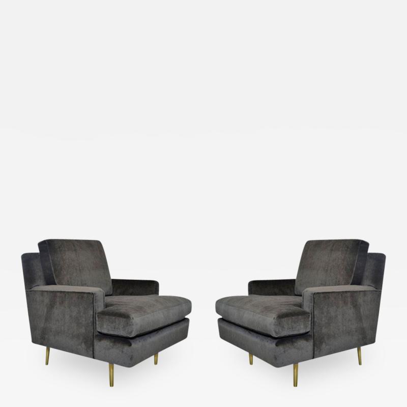 Edward Wormley Pair of Edward Wormley for Dunbar Lounge Chairs Model 4872 on Brass Legs