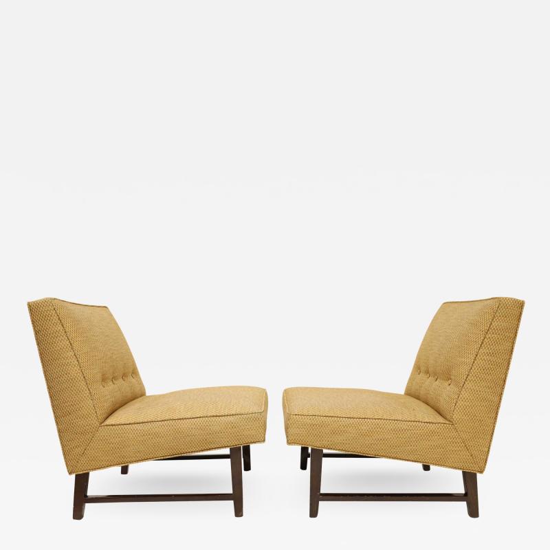 Edward Wormley Pair of Edward Wormley for Dunbar Slipper Chairs in Gold Color Upholstery