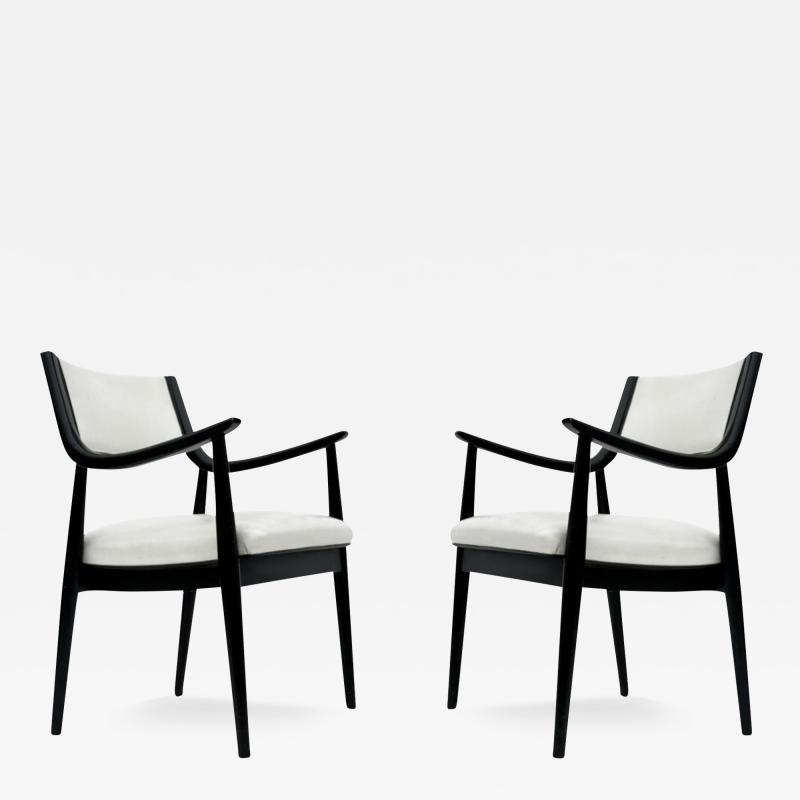 Edward Wormley Pair of Mid Century Modern Black Lacquer Danish Modern Style Armchairs in White