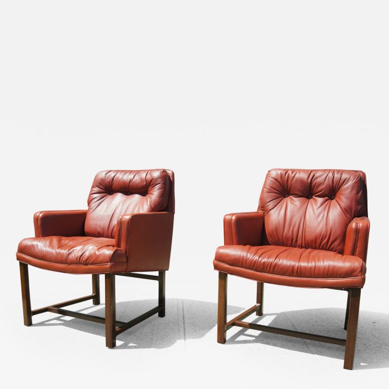 Edward Wormley Pair of Red Leather Armchairs by Edward Wormley for Dunbar