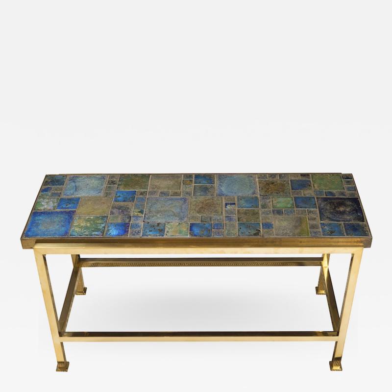 Edward Wormley Petite table with Tiffany glass mosaic top by Ed Wormley for Dunbar