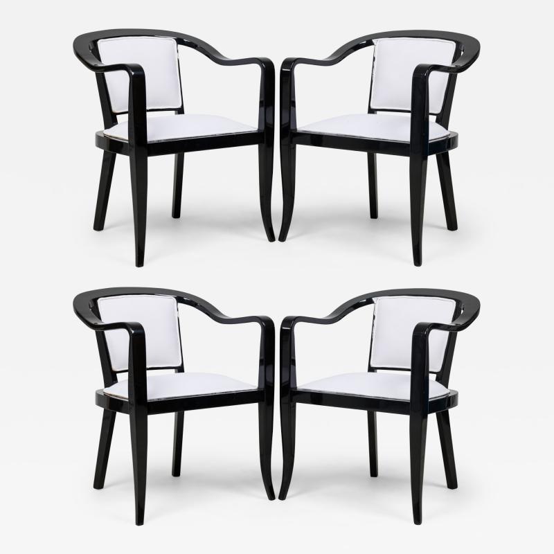 Edward Wormley Set of 4 American Mid Century Ed Wormley Ebonized With White Upholstery Armchair
