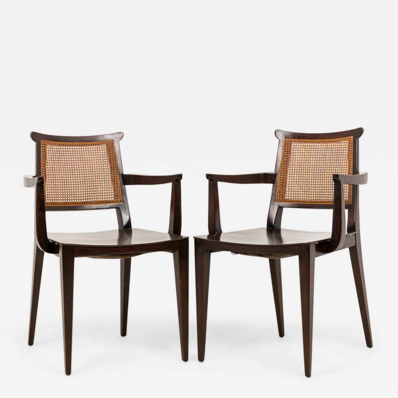 Edward Wormley Set of 4 Caned Back Wooden Dining Armchairs