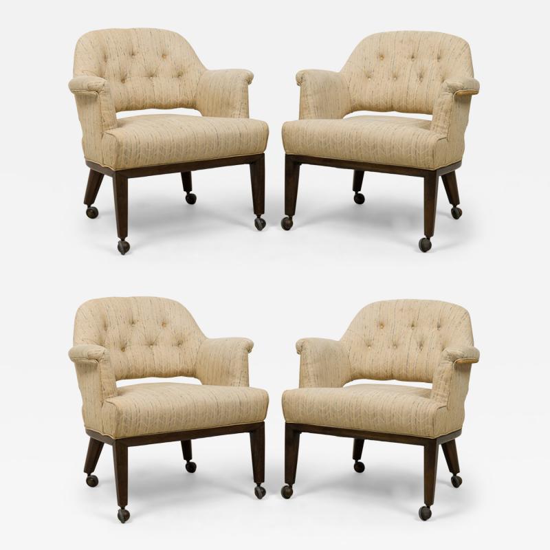 Edward Wormley Set of 4 Dunbar Janus Armchairs in Beige Textured Weave Upholstery