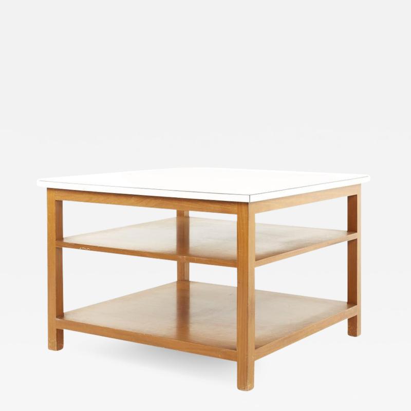 Edward Wormley for Dunbar Style Walnut and White Laminate Square Side End Table