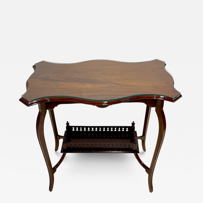 Edwardian Antique English Mahogany Two Tier Side Table Glass Top Gallery Shelf
