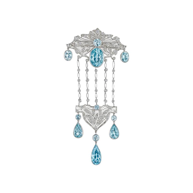 Edwardian Aquamarine Pendant Brooch