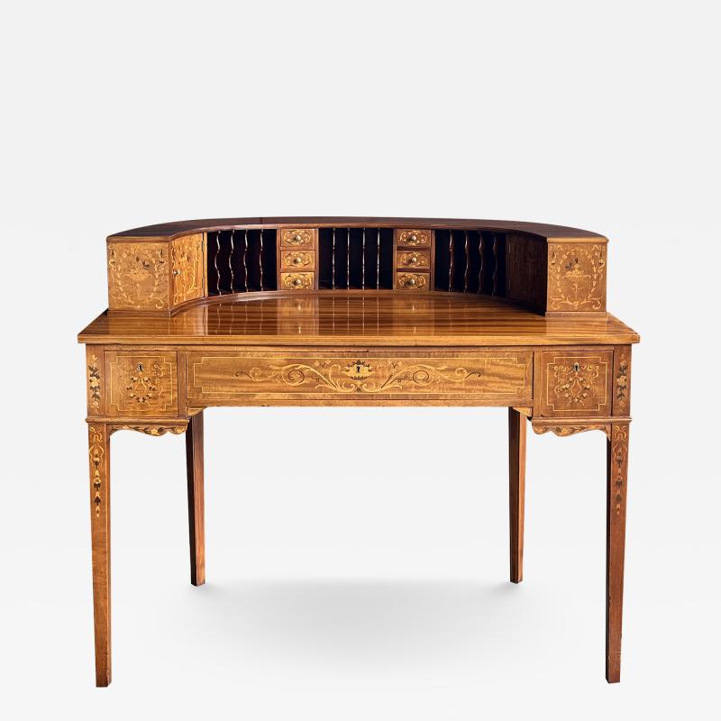 Edwardian Inlaid Mahogany Carlton House Writing Desk with Marquetry Inlay