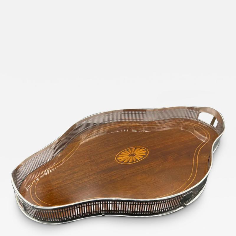 Edwardian Sterling Silver Mahogany Cocktail Tray