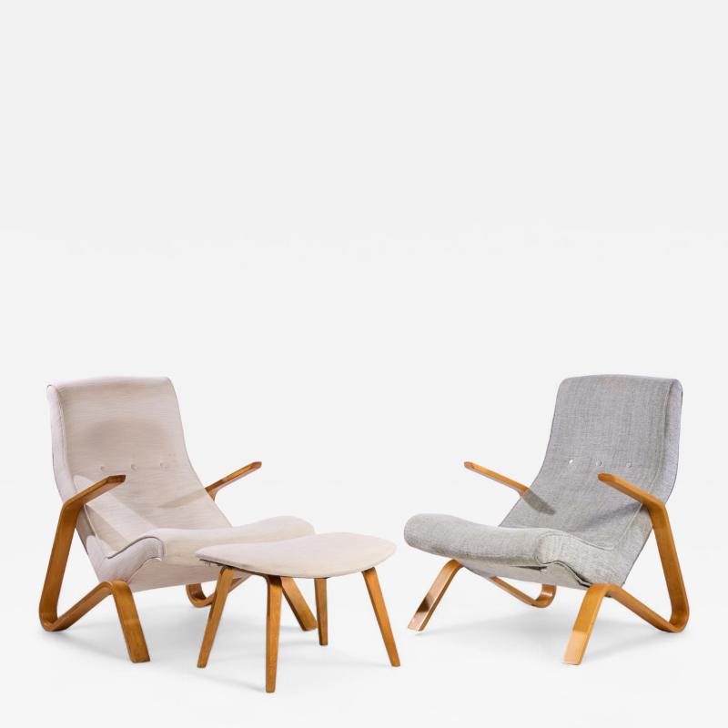 Eero Saarinen Eero Saarinen for Knoll Mid Century Grasshopper Lounge Chairs Pair and Ottoman