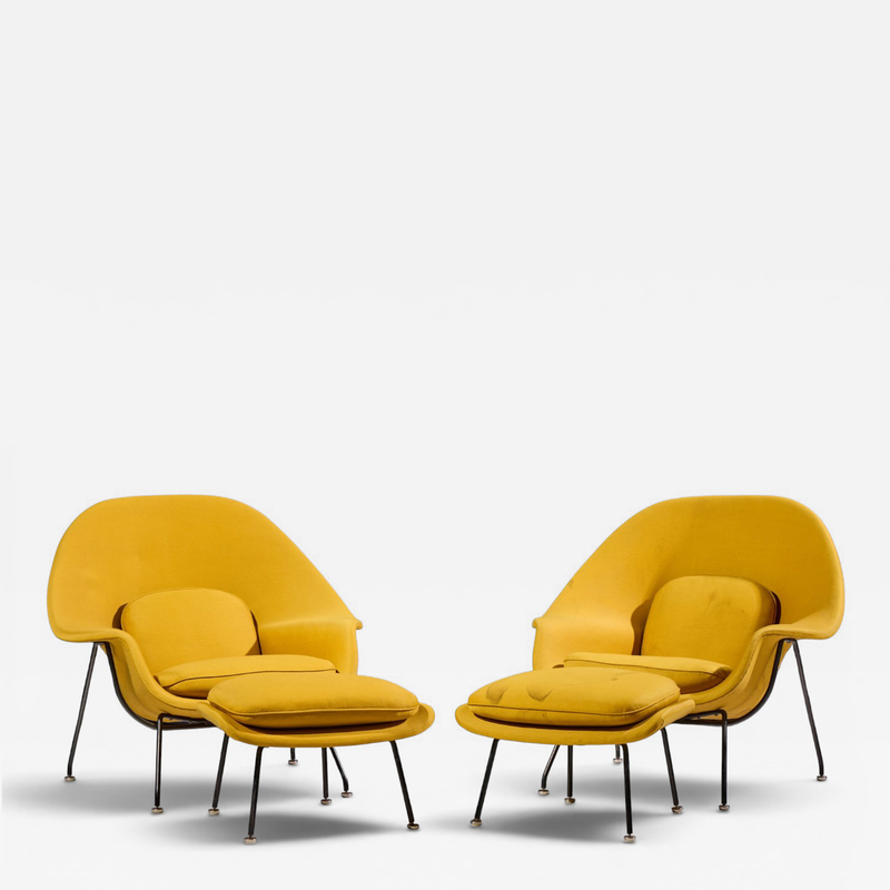 Eero Saarinen Eero Saarinen for Knoll Mid Century Womb Lounge Chairs with Ottomans Pair