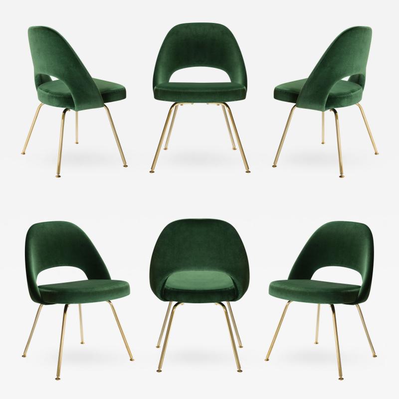 Eero Saarinen Executive Armless Chairs in Emerald Velvet 24k Gold Edition Set of 6