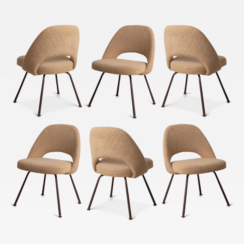 Eero Saarinen Knoll Saarinen Executive Armless Chairs in Boucl Bronze Coated Legs Set of 6