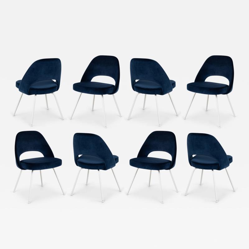 Eero Saarinen Knoll Saarinen Executive Armless Chairs in Navy Velvet White Legs Set of 8