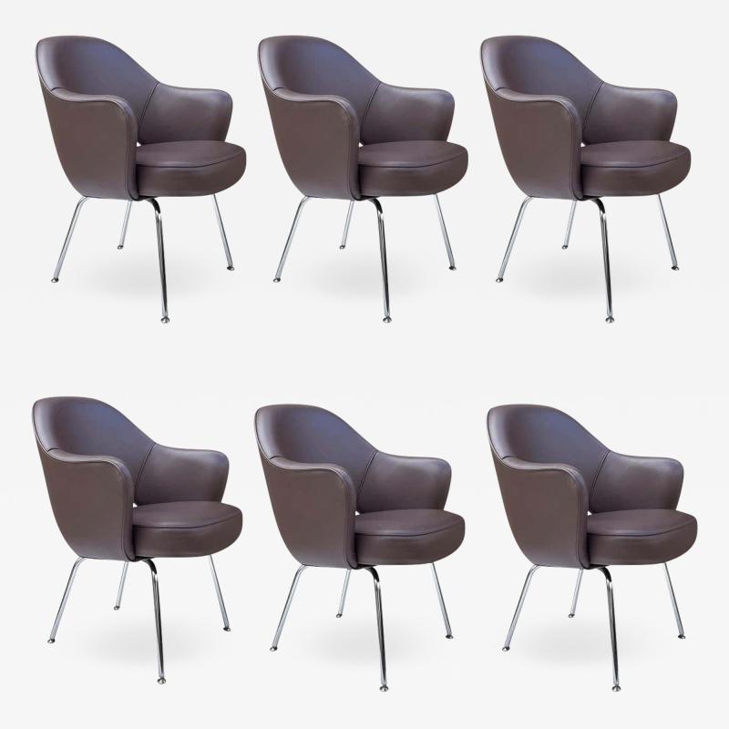 Eero Saarinen Mid Century Modern Brown Leather Armchair Dining Chairs by Eero Saarinen Knoll