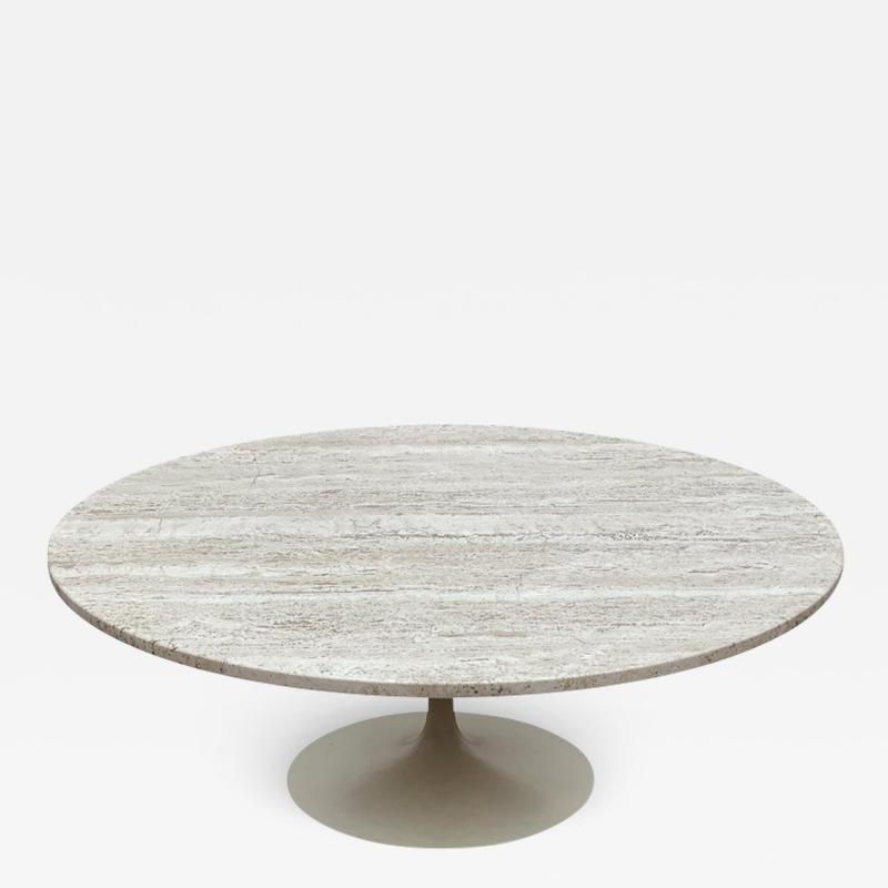 Eero Saarinen Mid Century Modern Round Tulip Cocktail Table by Eero Saarinen in Travertine