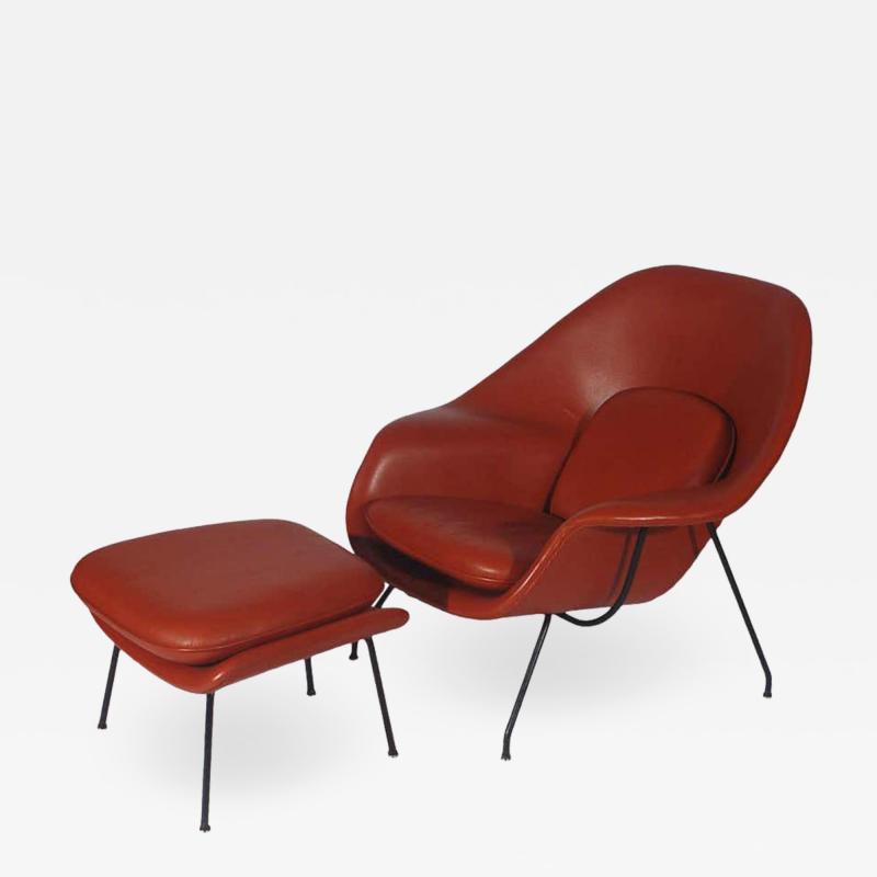 Eero Saarinen Mid Century Modern Womb Chair and Ottoman by Eero Saarinen for Knoll in Leather