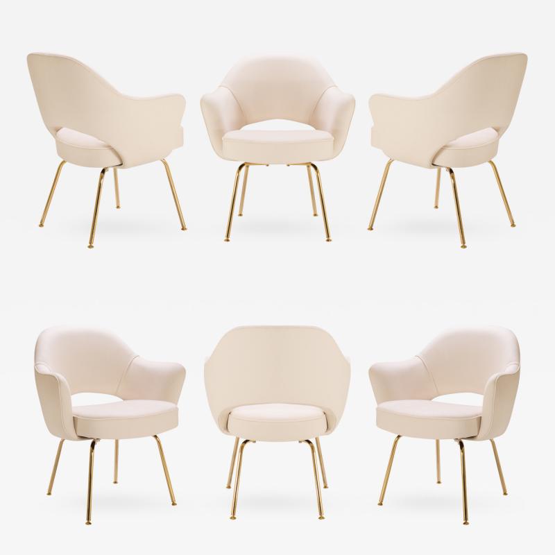 Eero Saarinen Saarinen Executive Arm Chairs in Bone Luxe Suede 24k Gold Edition Set of 6