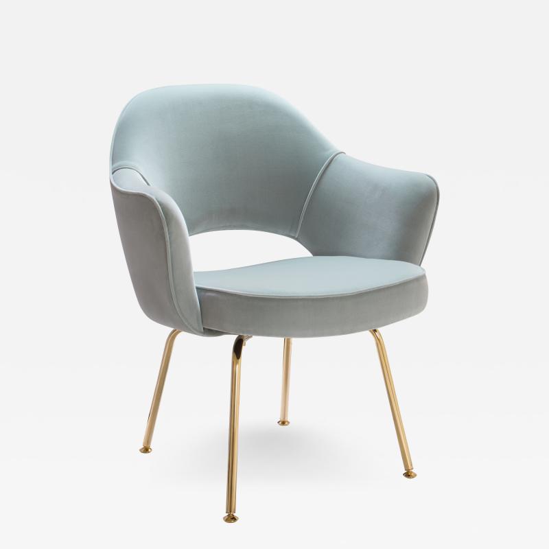 Eero Saarinen Saarinen Executive Arm Chairs in Celadon Velvet 24k Gold Edition