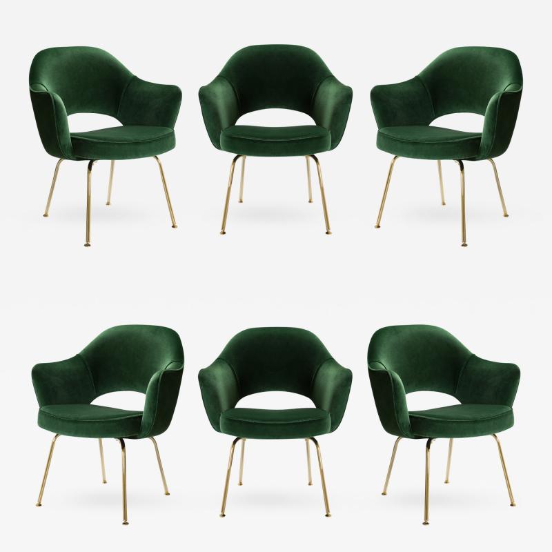 Eero Saarinen Saarinen Executive Arm Chairs in Emerald Velvet 24k Gold Edition Set of 6