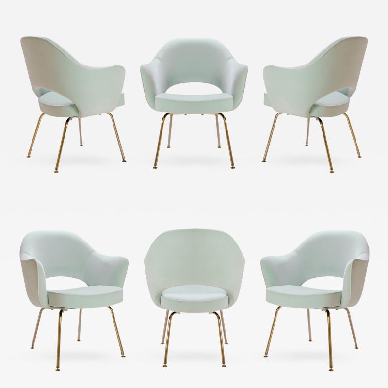 Eero Saarinen Saarinen Executive Arm Chairs in Mint Velvet 24 Karat Gold Edition Set of Six