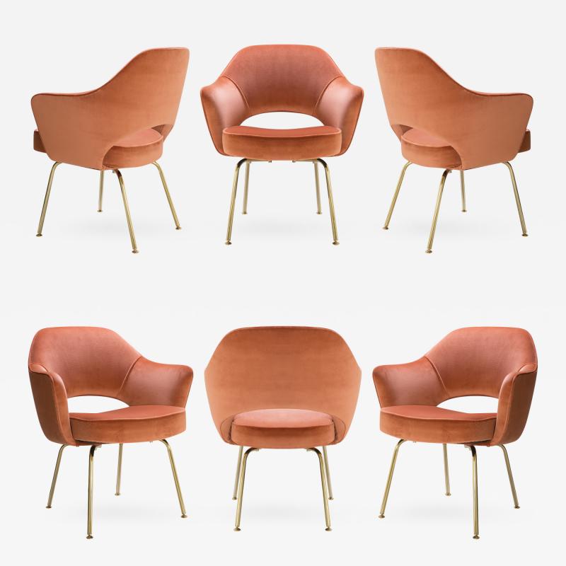 Eero Saarinen Saarinen Executive Arm Chairs in Rust Velvet 24k Gold Edition Set of 6