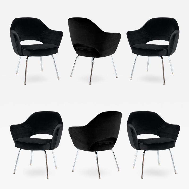 Eero Saarinen Saarinen Executive Armchairs in Black Velvet Set of Six