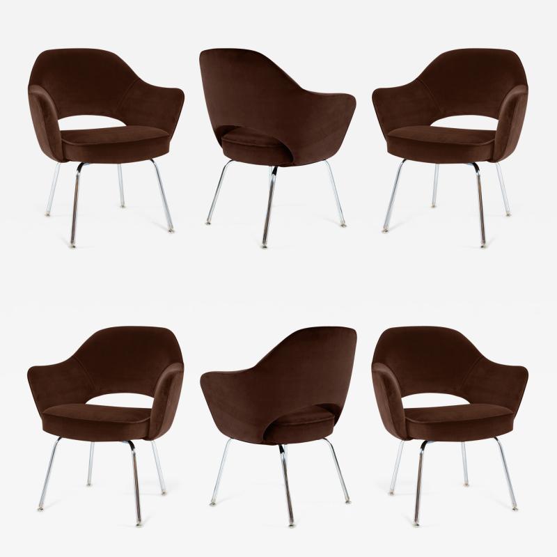 Eero Saarinen Saarinen Executive Armchairs in Espresso Brown Velvet Set of Six