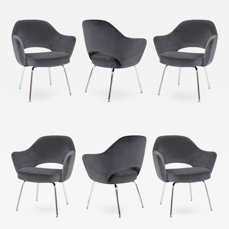 Eero Saarinen Saarinen Executive Armchairs in Gunmetal Grey Velvet Set of Six