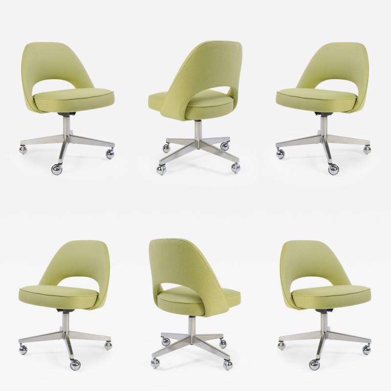 Eero Saarinen Saarinen Executive Armless Chair with Swivel Base in Green Set of Six