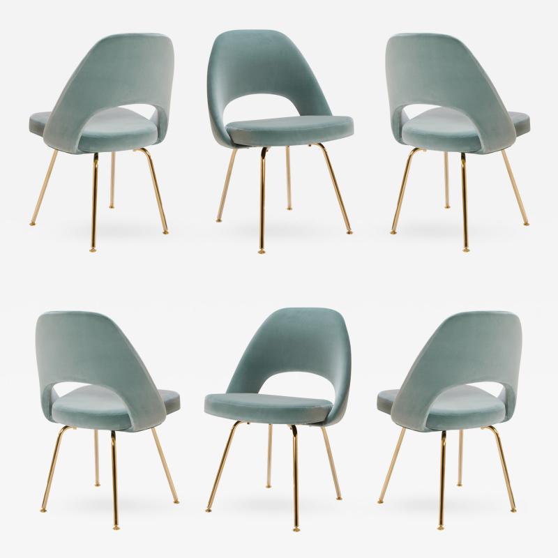 Eero Saarinen Saarinen Executive Armless Chairs in Celadon Velvet 24 Karat Gold Edition S 6