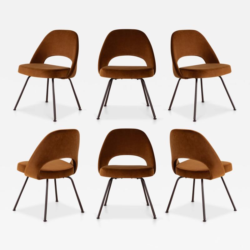 Eero Saarinen Saarinen Executive Armless Chairs in Cognac Velvet Knoll Bronze Legs Set of 6